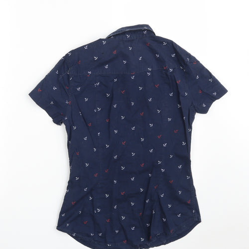 H&M Womens Blue  100% Cotton Basic Button-Up Size 8 Collared - Anchor