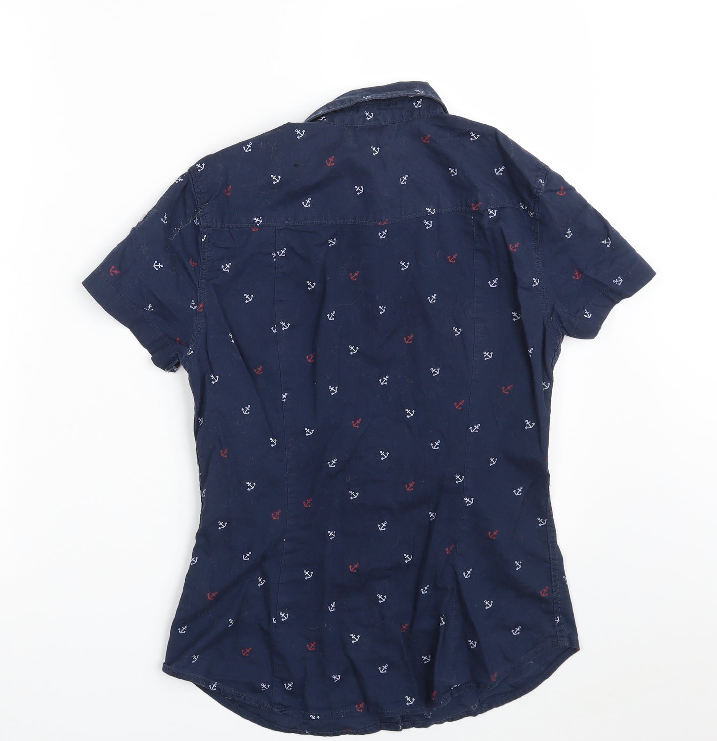 H&M Womens Blue  100% Cotton Basic Button-Up Size 8 Collared - Anchor
