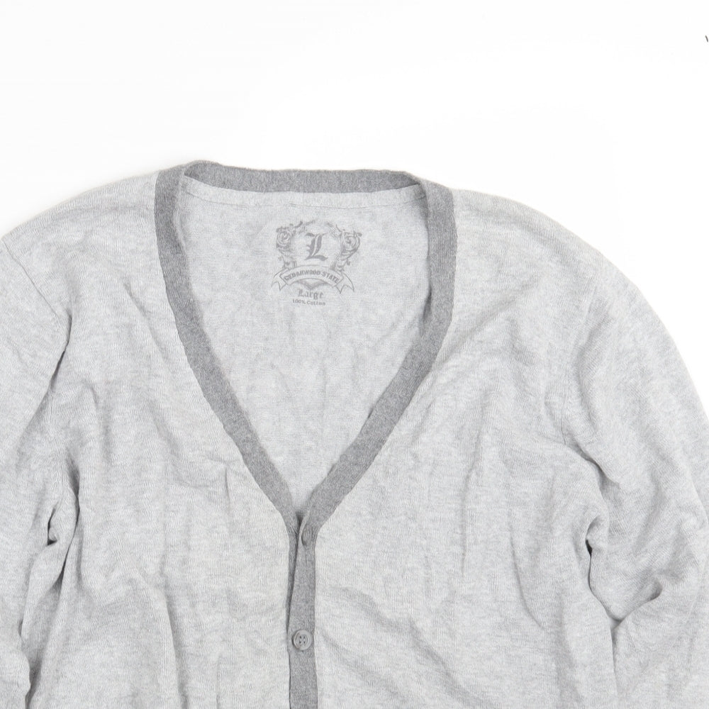 Cedar Wood State Mens Grey V-Neck  Cotton Cardigan Jumper Size L