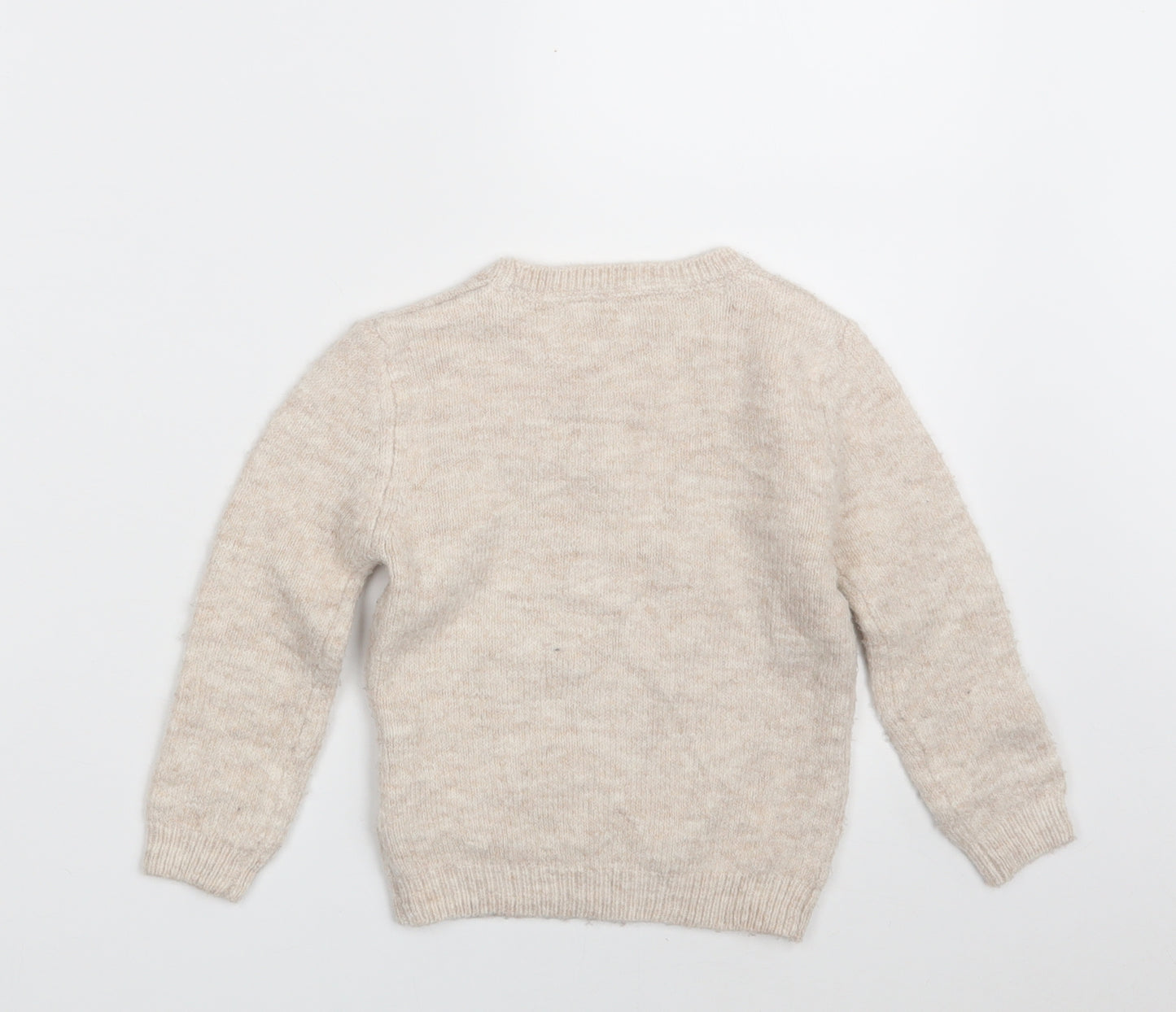 Primark Girls Beige Round Neck  Acrylic Pullover Jumper Size 2-3 Years   - Deer