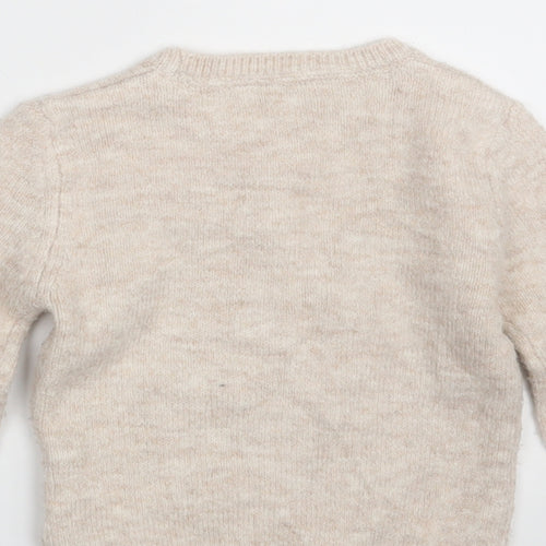 Primark Girls Beige Round Neck  Acrylic Pullover Jumper Size 2-3 Years   - Deer