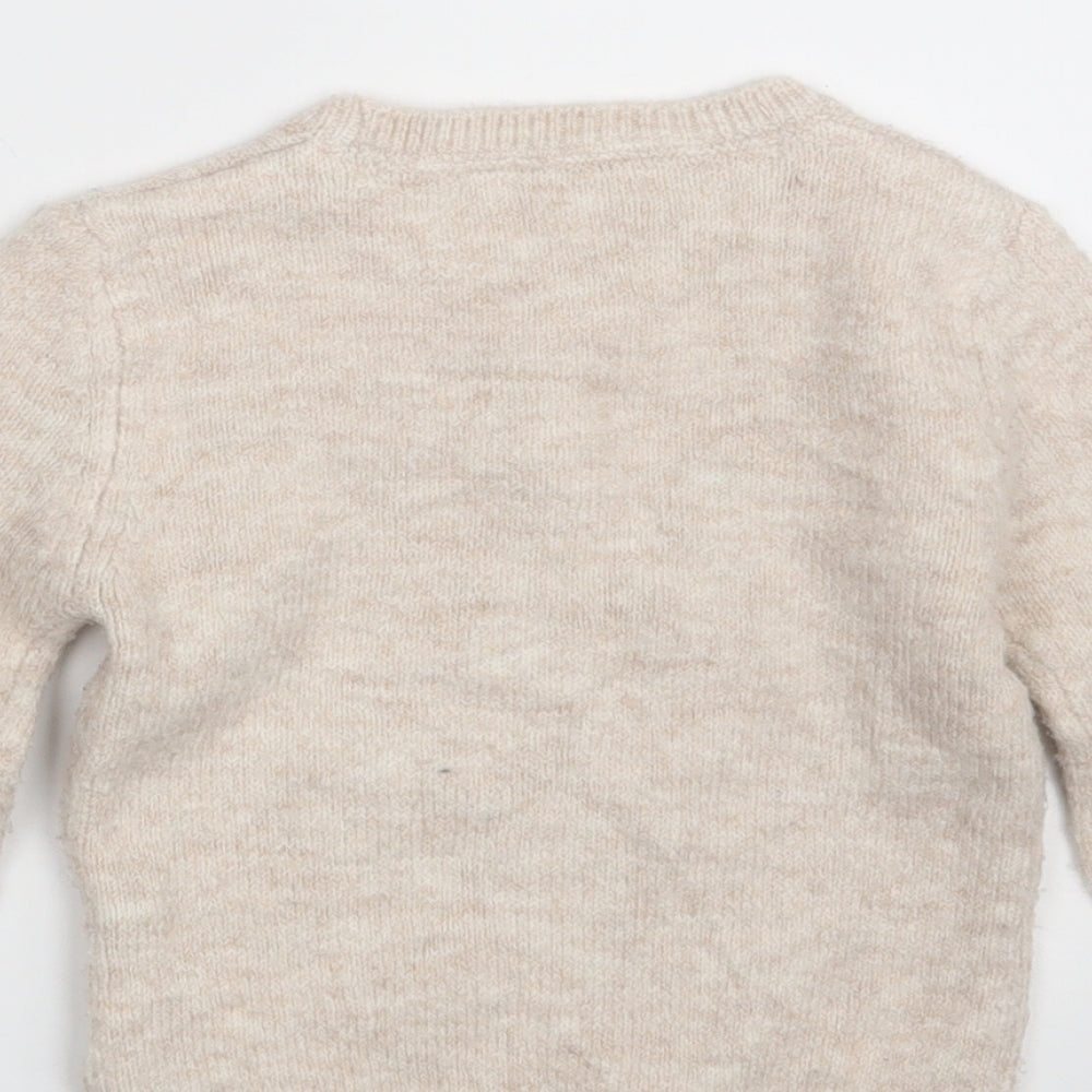 Primark Girls Beige Round Neck  Acrylic Pullover Jumper Size 2-3 Years   - Deer
