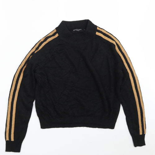 Brave Soul Womens Black Round Neck Striped Acrylic Pullover Jumper Size S