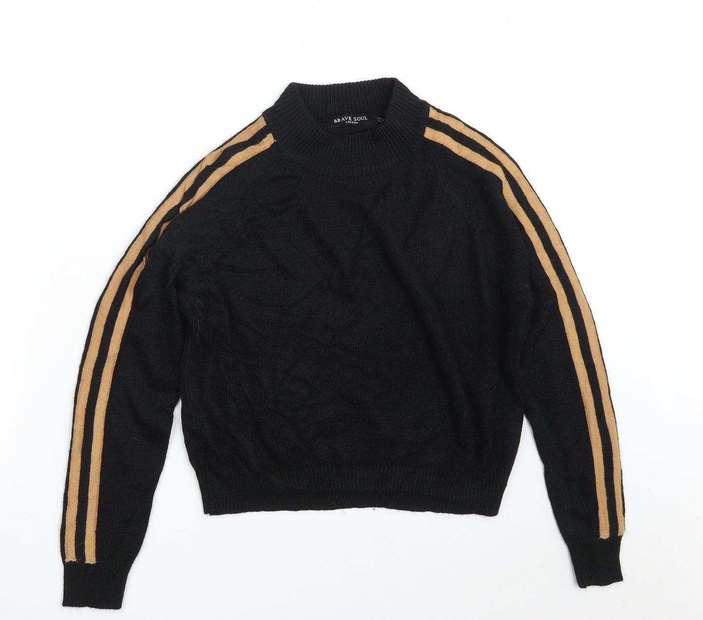 Brave Soul Womens Black Round Neck Striped Acrylic Pullover Jumper Size S