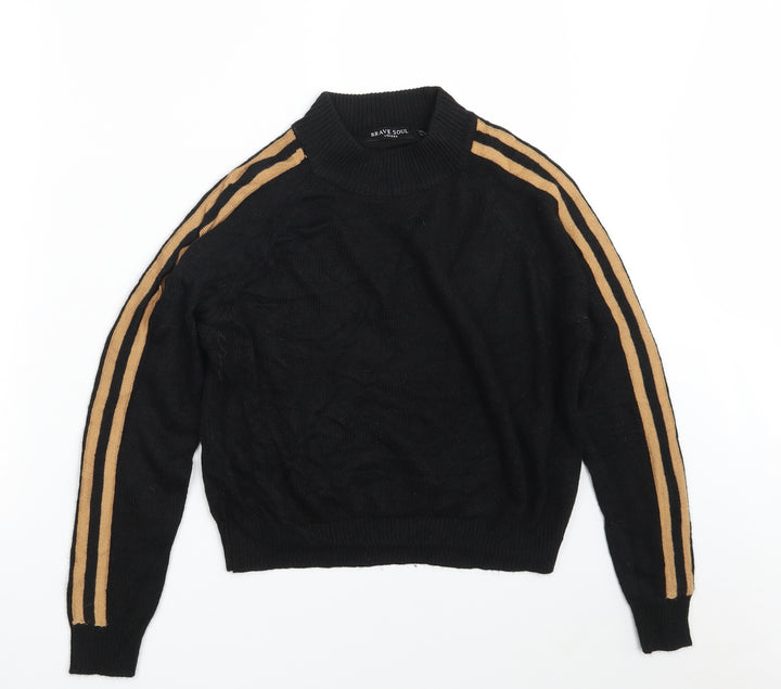 Brave Soul Womens Black Round Neck Striped Acrylic Pullover Jumper Size S