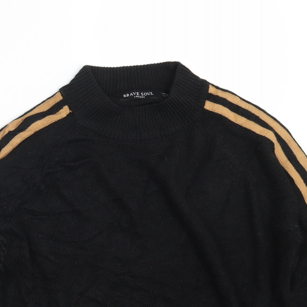 Brave Soul Womens Black Round Neck Striped Acrylic Pullover Jumper Size S