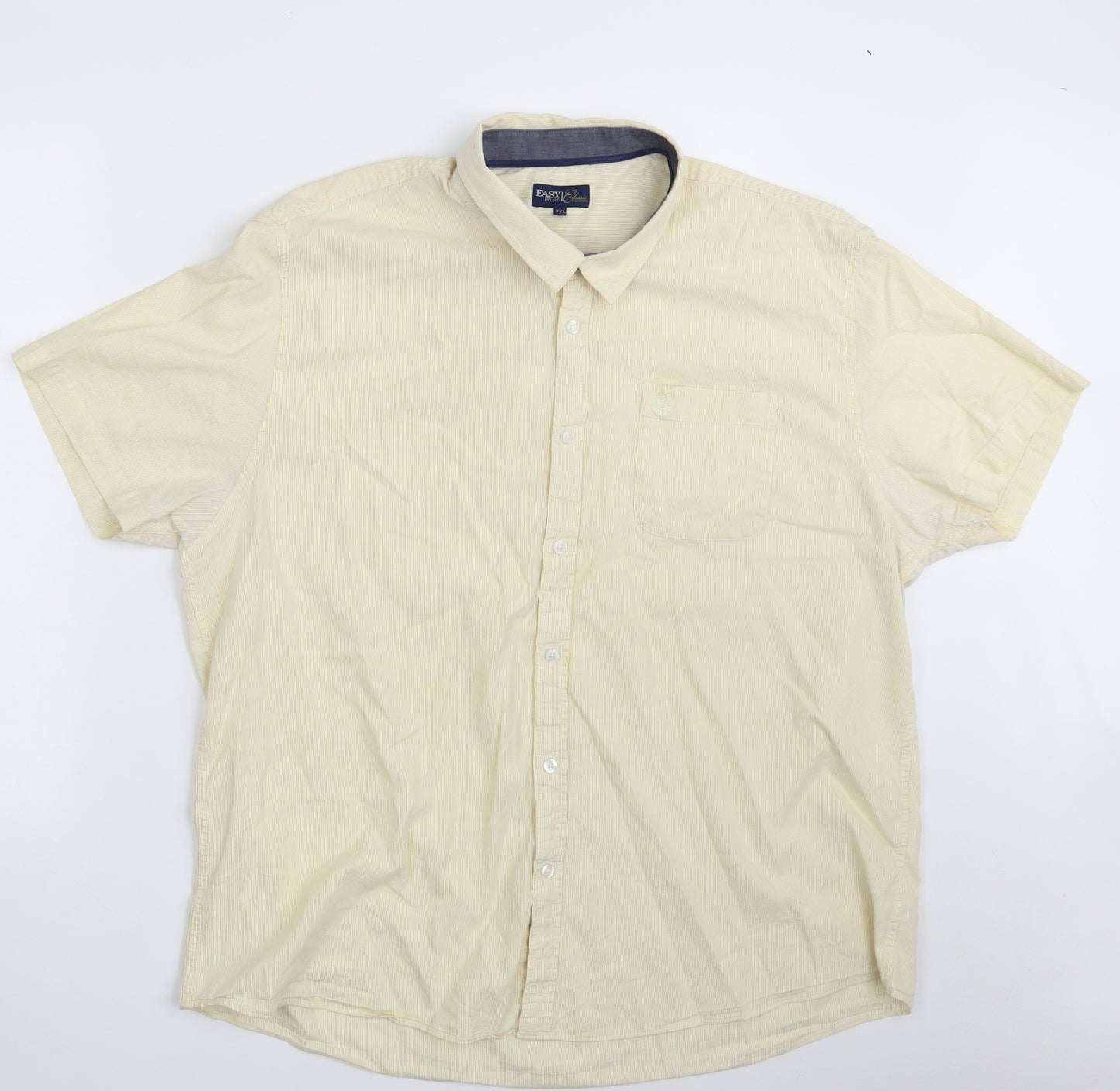 Easy Mens Beige Striped Cotton  Button-Up Size 2XL Collared Button