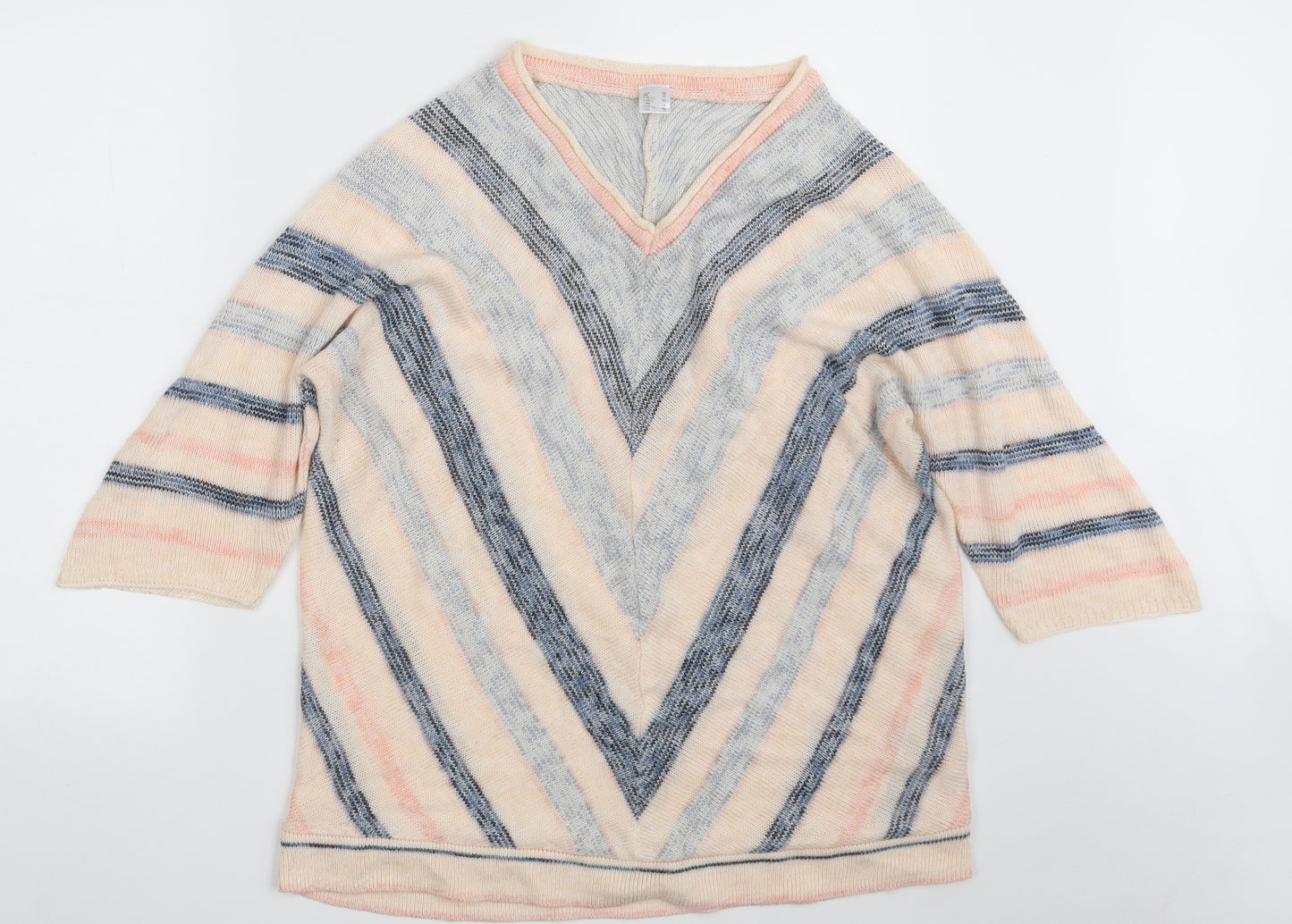 AproductZ GmbH Womens Multicoloured V-Neck Geometric Acrylic Pullover Jumper Size 22
