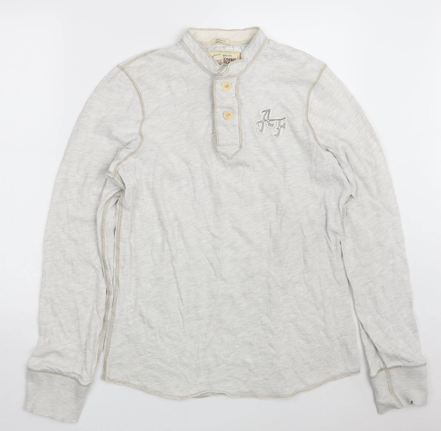 Abercrombie & Fitch Mens White Round Neck  Cotton Henley Jumper Size L   - Muscle