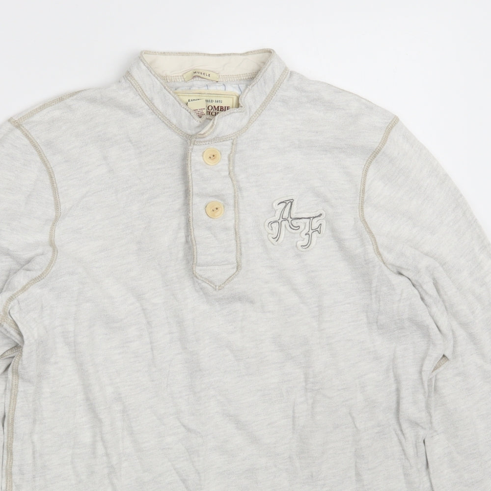 Abercrombie & Fitch Mens White Round Neck  Cotton Henley Jumper Size L   - Muscle
