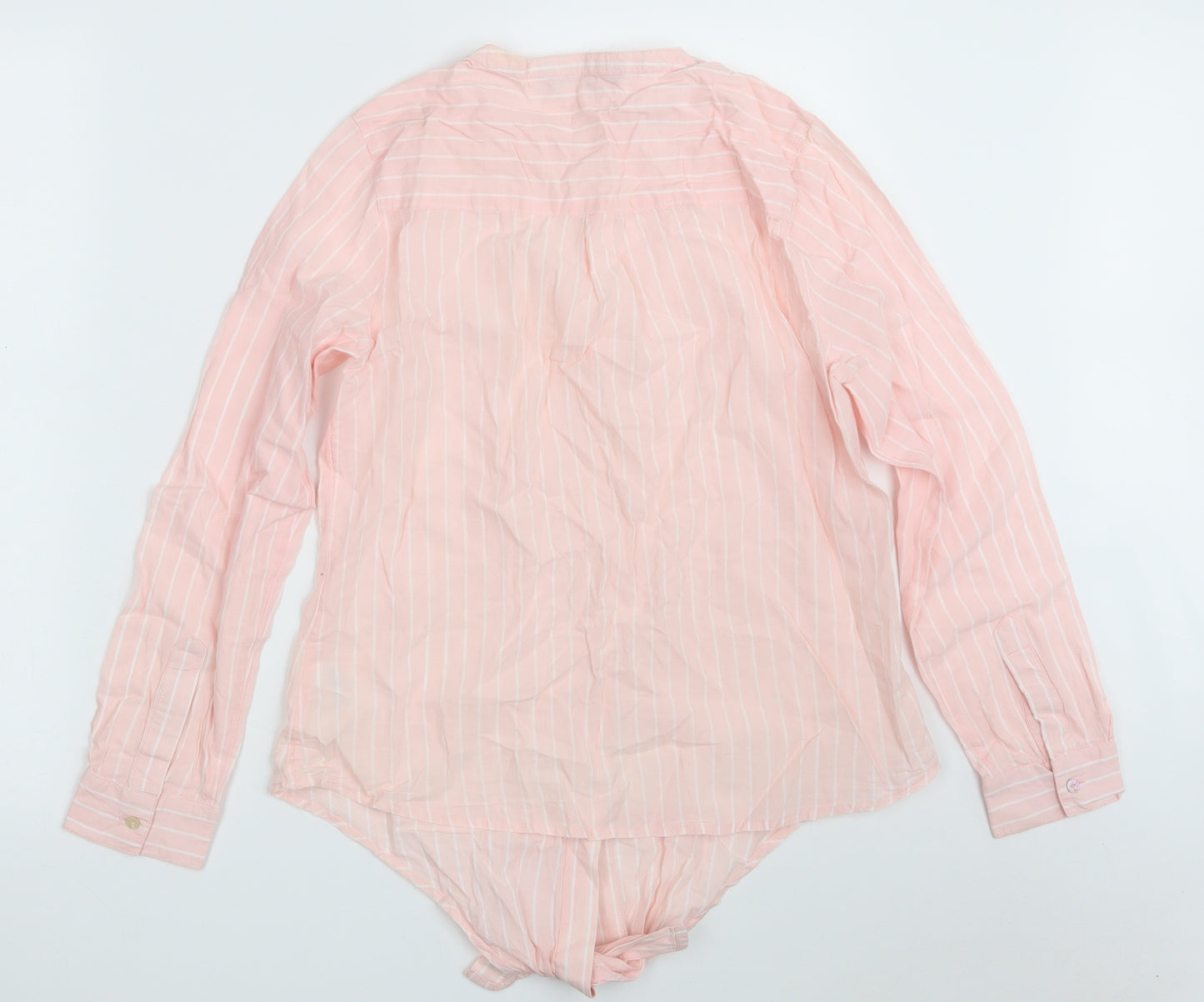 Dunnes Stores Womens Pink Striped 100% Cotton Basic Button-Up Size 12 Round Neck