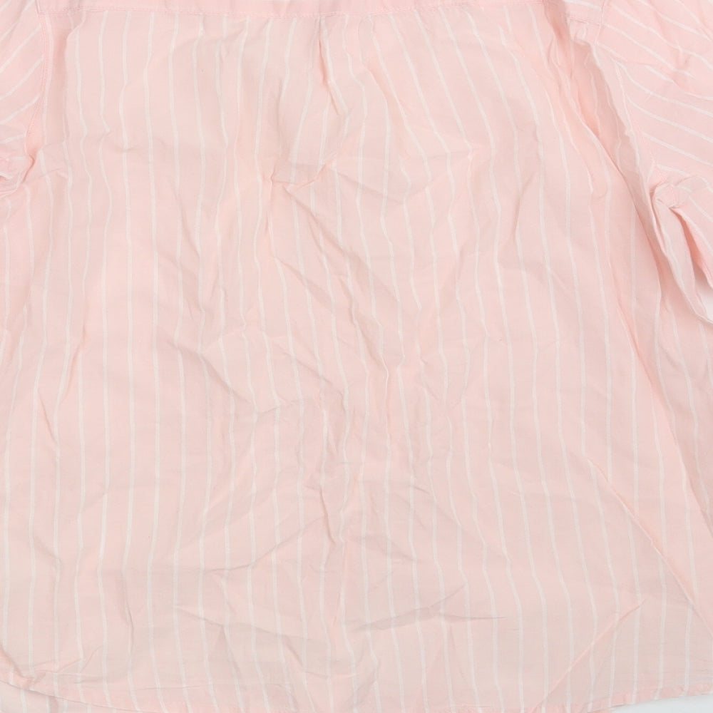 Dunnes Stores Womens Pink Striped 100% Cotton Basic Button-Up Size 12 Round Neck