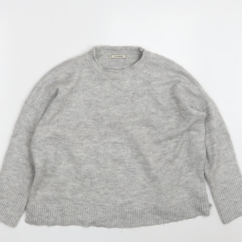 Pull&Bear Womens Grey Round Neck  Acrylic Pullover Jumper Size S   - Cropped