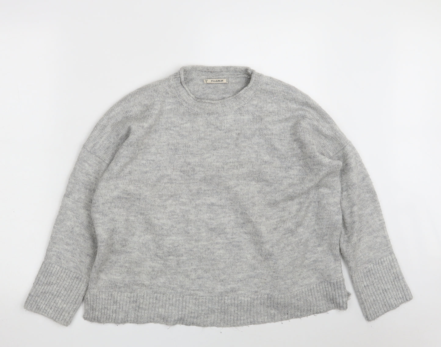 Pull&Bear Womens Grey Round Neck  Acrylic Pullover Jumper Size S   - Cropped