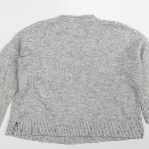 Pull&Bear Womens Grey Round Neck  Acrylic Pullover Jumper Size S   - Cropped