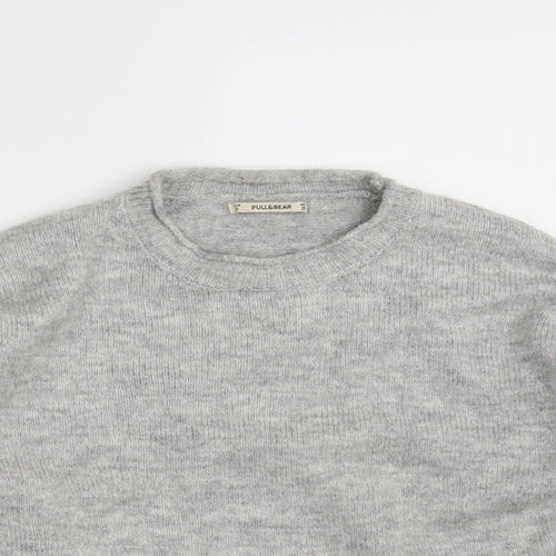 Pull&Bear Womens Grey Round Neck  Acrylic Pullover Jumper Size S   - Cropped