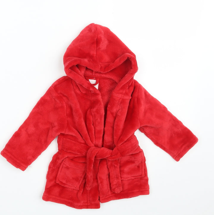 Primark Baby Red Solid 100% Polyester Babydoll Robe Size 6-9 Months   - Pockets