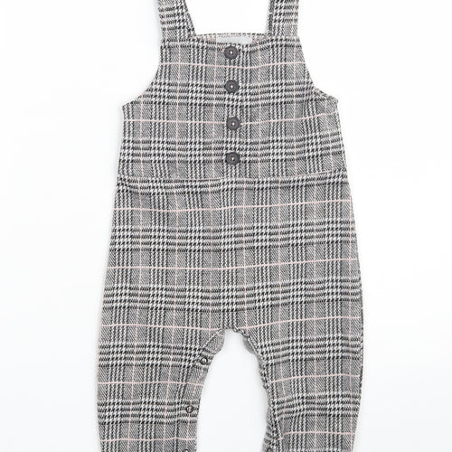 Primark Girls Grey Check Polyester Pinafore/Dungaree Dress  Size 9-12 Months  Square Neck Button