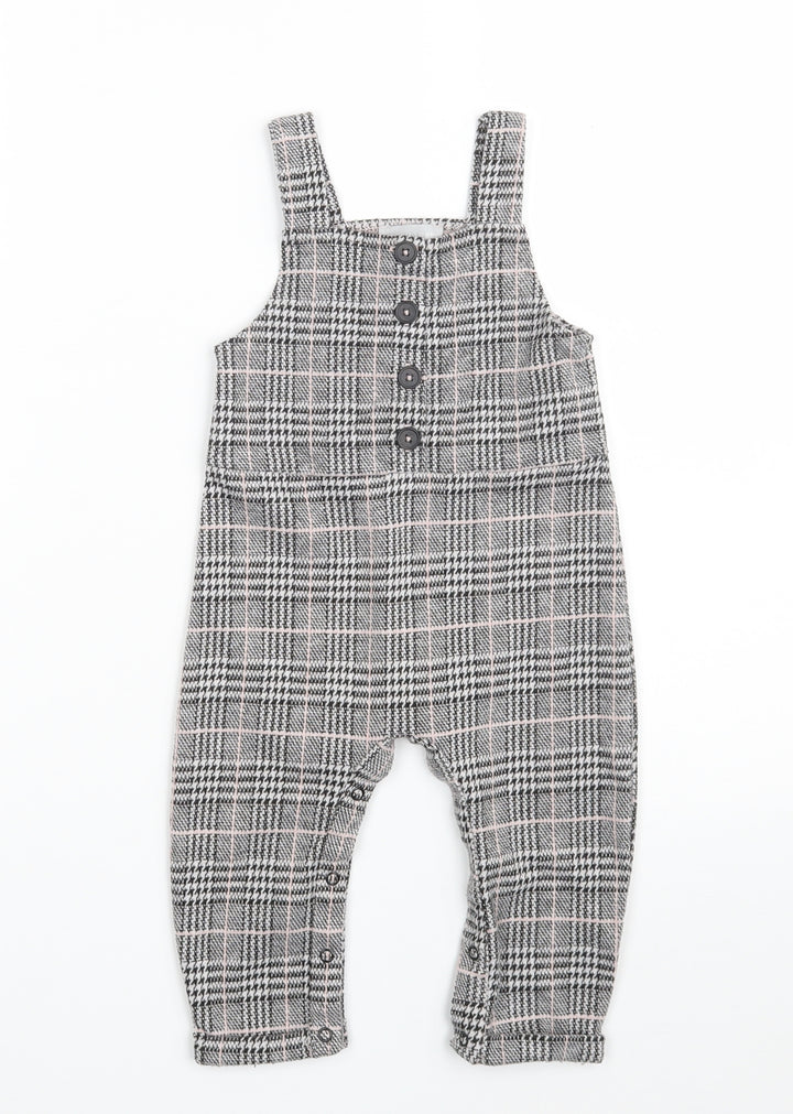 Primark Girls Grey Check Polyester Pinafore/Dungaree Dress Size 9-12 Months Square Neck Button
