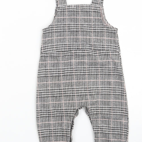 Primark Girls Grey Check Polyester Pinafore/Dungaree Dress  Size 9-12 Months  Square Neck Button