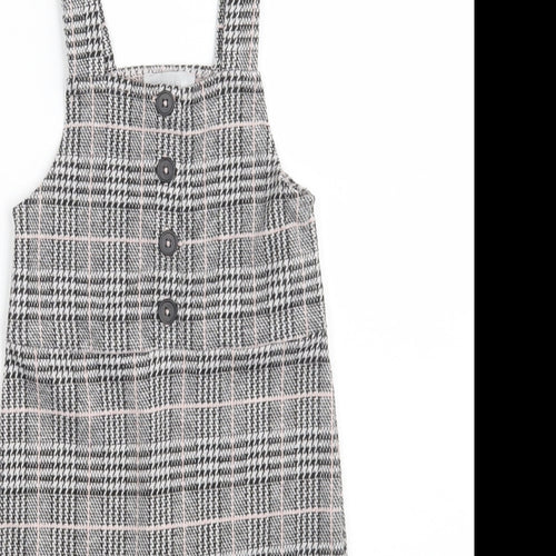 Primark Girls Grey Check Polyester Pinafore/Dungaree Dress  Size 9-12 Months  Square Neck Button