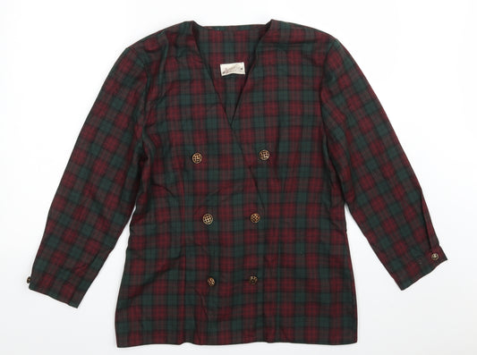 Front view of Rebecca Sheldon women’s multicoloured check jacket blazer, size UK 10, button
