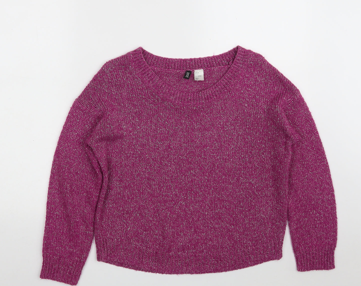 H&M Womens Purple Round Neck  Acrylic Pullover Jumper Size 8