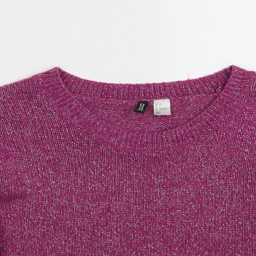 H&M Womens Purple Round Neck  Acrylic Pullover Jumper Size 8