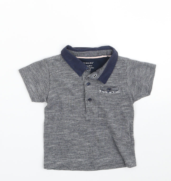 Primark Boys Grey 100% Cotton Pullover Polo Size 12-18 Months Collared Button