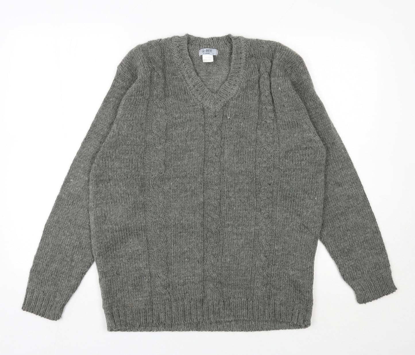 Q-Bee  Mens Grey V-Neck  Acrylic Pullover Jumper Size L