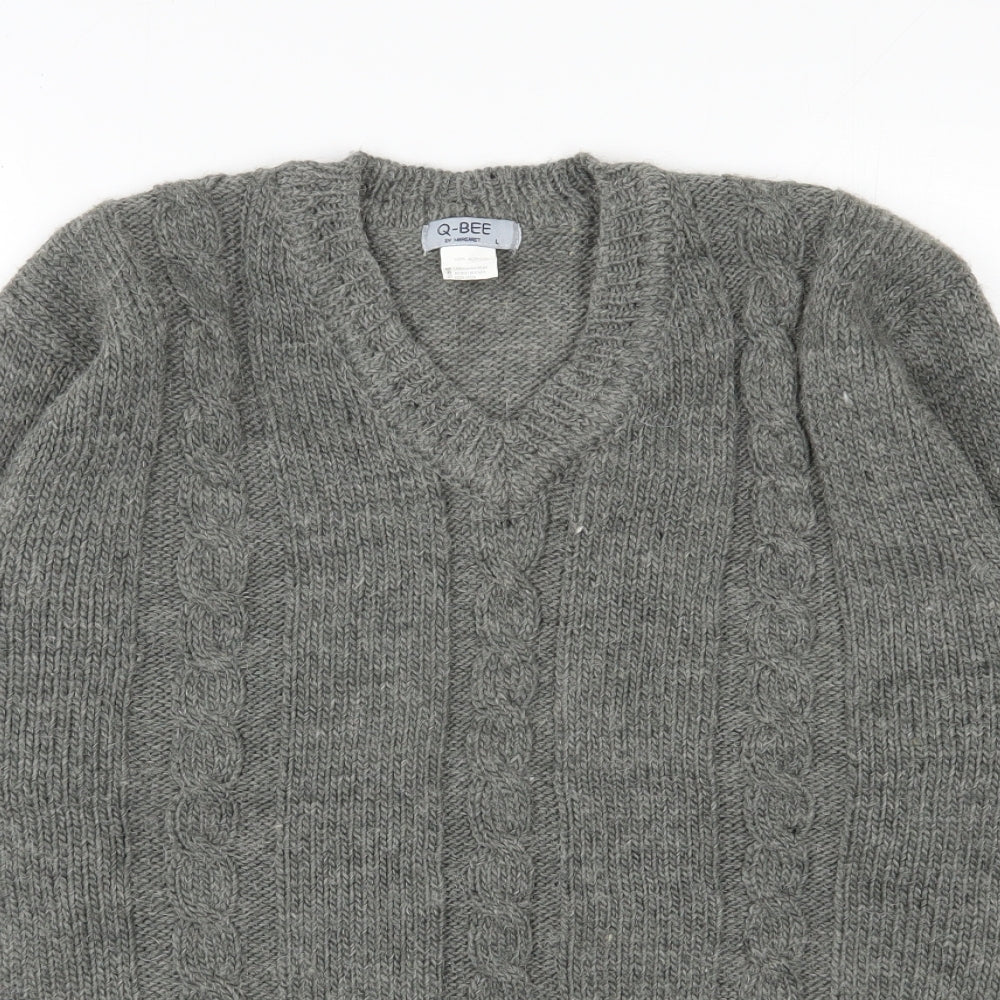 Q-Bee  Mens Grey V-Neck  Acrylic Pullover Jumper Size L