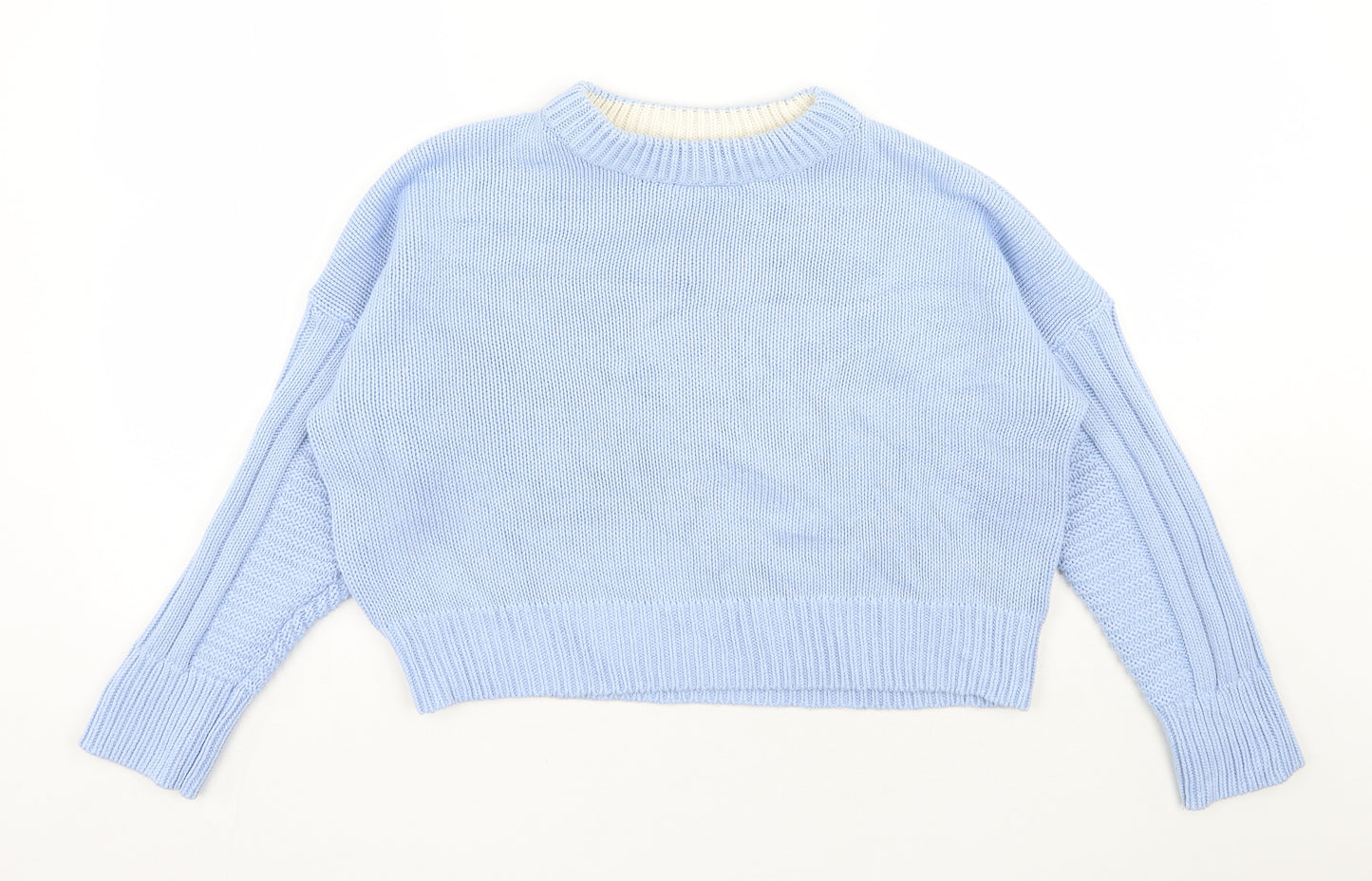 Topshop Womens Blue Round Neck  Cotton Pullover Jumper Size M   - Cropped