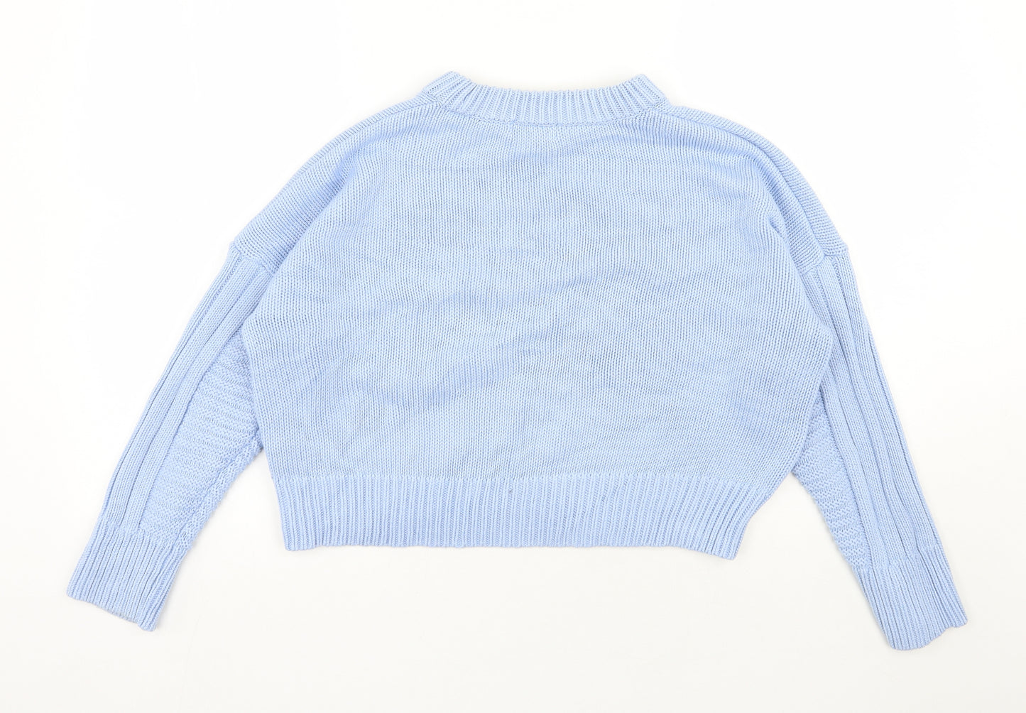 Topshop Womens Blue Round Neck  Cotton Pullover Jumper Size M   - Cropped
