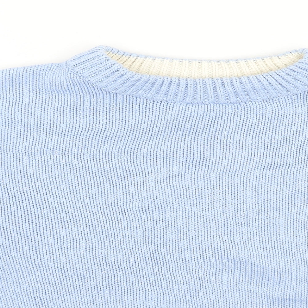 Topshop Womens Blue Round Neck  Cotton Pullover Jumper Size M   - Cropped