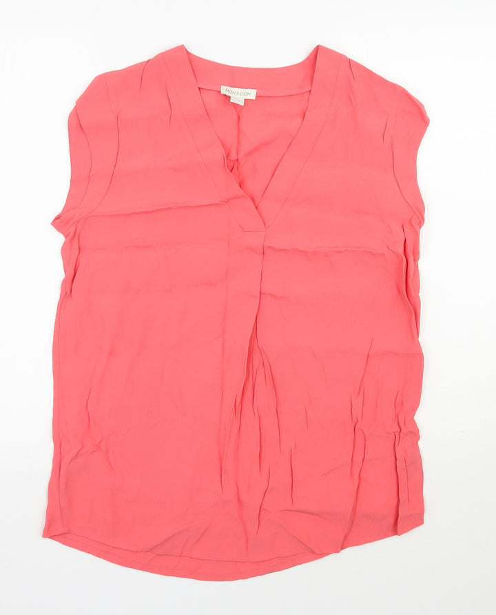 Monsoon Womens Pink  Viscose Basic Blouse Size 10 V-Neck
