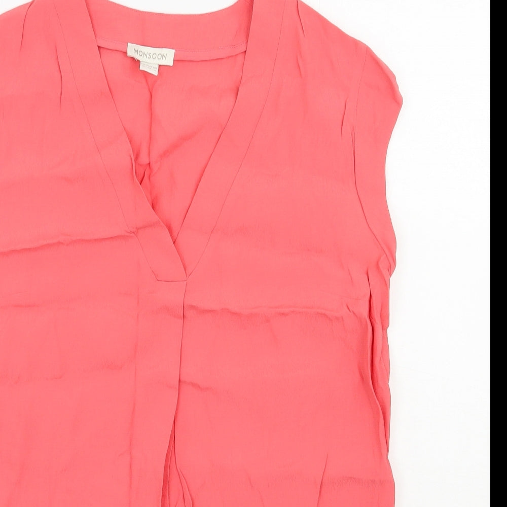 Monsoon Womens Pink  Viscose Basic Blouse Size 10 V-Neck