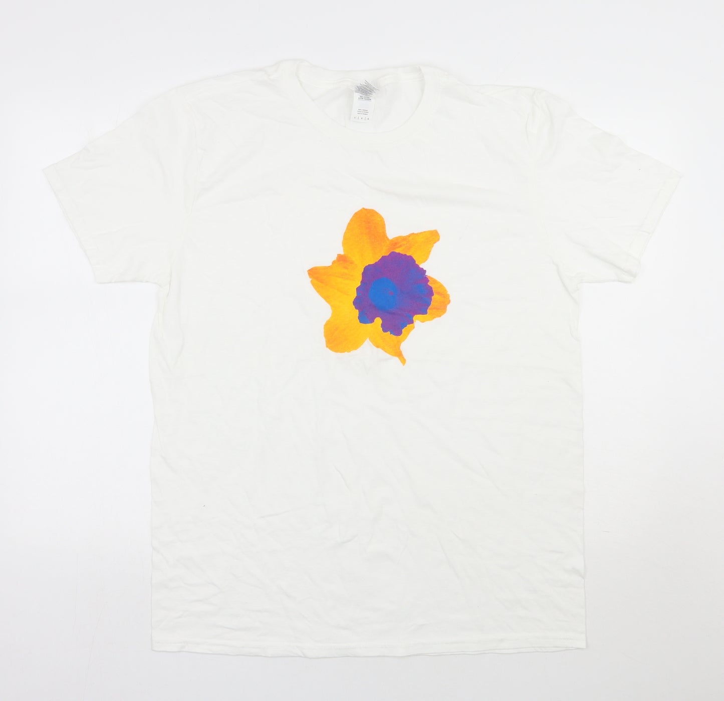 Gildan Mens White  Cotton  T-Shirt Size L Round Neck