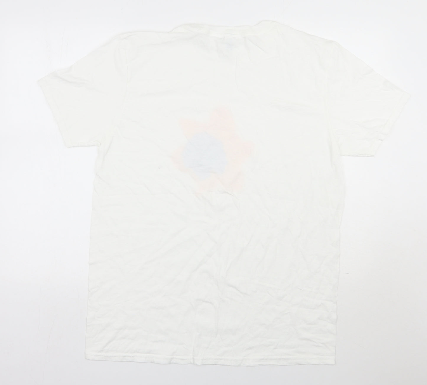 Gildan Mens White  Cotton  T-Shirt Size L Round Neck