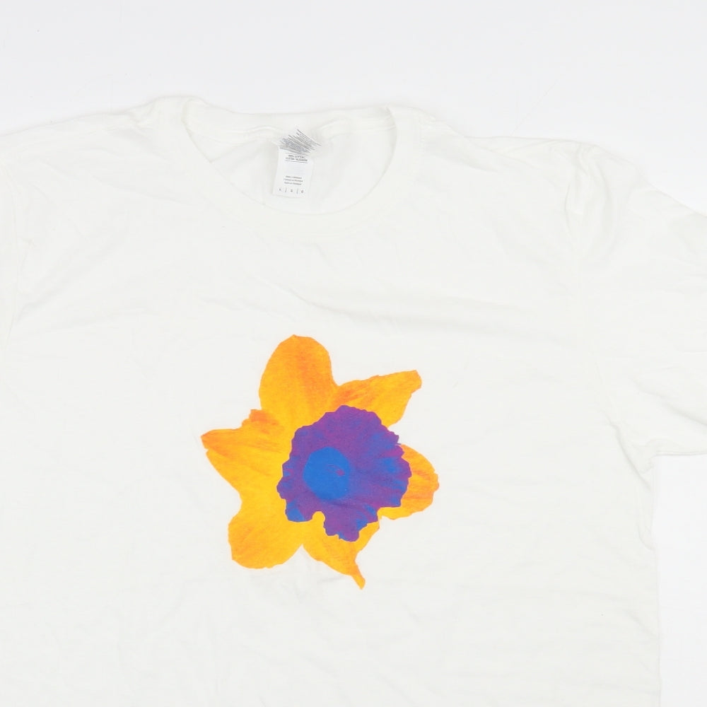 Gildan Mens White  Cotton  T-Shirt Size L Round Neck