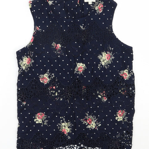 River Island Womens Blue Floral Viscose Basic Blouse Size 6 Round Neck