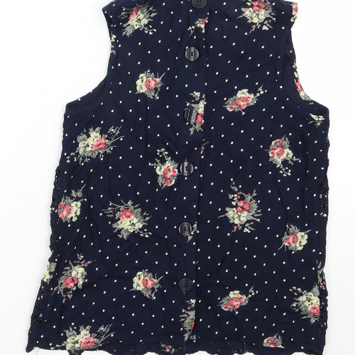 River Island Womens Blue Floral Viscose Basic Blouse Size 6 Round Neck