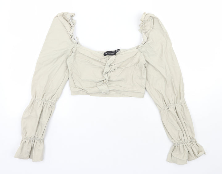 PRETTYLITTLETHING Womens Beige  Polyester Cropped Blouse Size 10 Square Neck