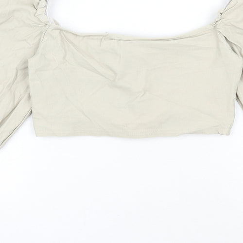 PRETTYLITTLETHING Womens Beige  Polyester Cropped Blouse Size 10 Square Neck