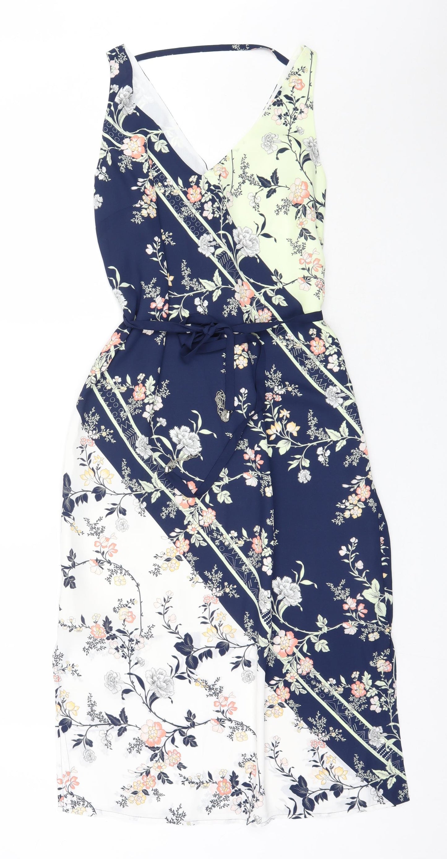Oasis Womens Multicoloured Floral Polyester A-Line  Size 12  V-Neck Zip