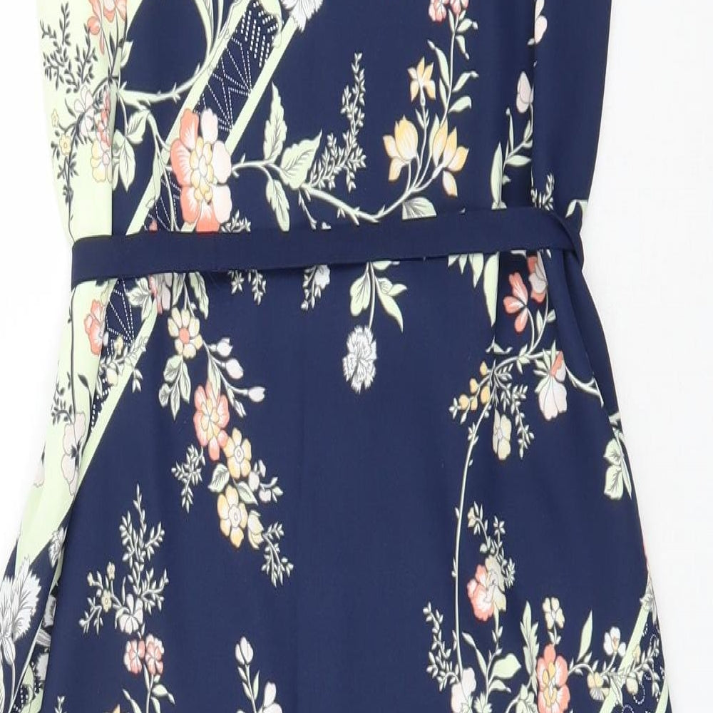 Oasis Womens Multicoloured Floral Polyester A-Line  Size 12  V-Neck Zip