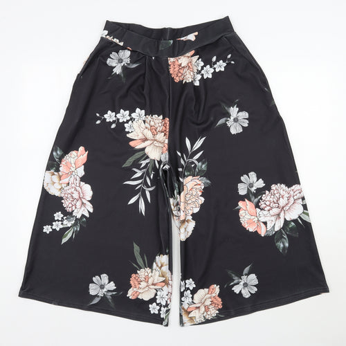 Capsule Womens Black Floral Polyester Culotte Shorts Size 12 L18 in Regular Pull On
