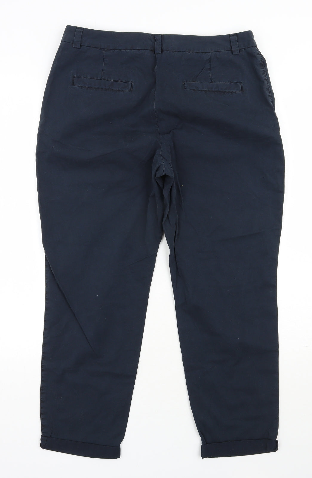 Marks and Spencer Womens Blue  Cotton Chino Trousers Size 12 L25 in Regular Zip