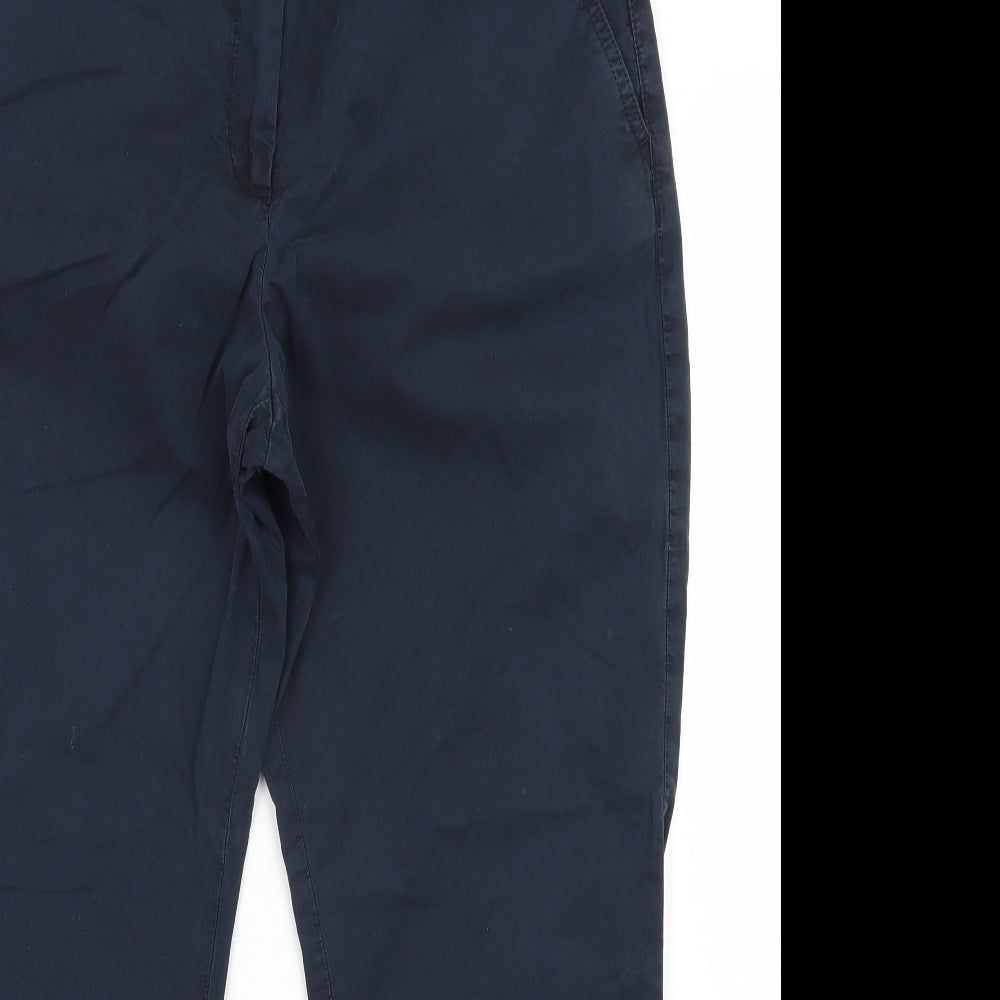 Marks and Spencer Womens Blue  Cotton Chino Trousers Size 12 L25 in Regular Zip