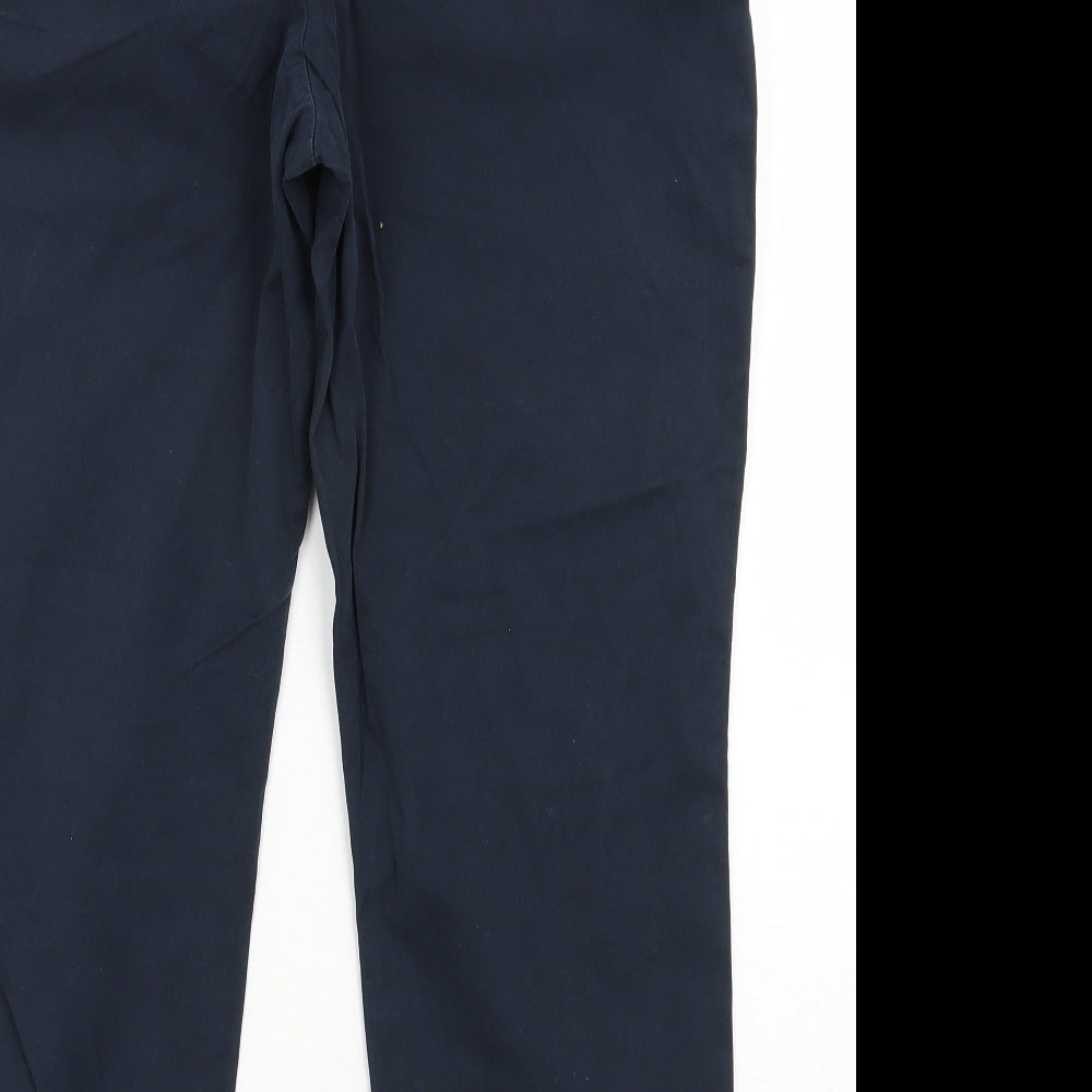 Marks and Spencer Womens Blue  Cotton Chino Trousers Size 12 L25 in Regular Zip