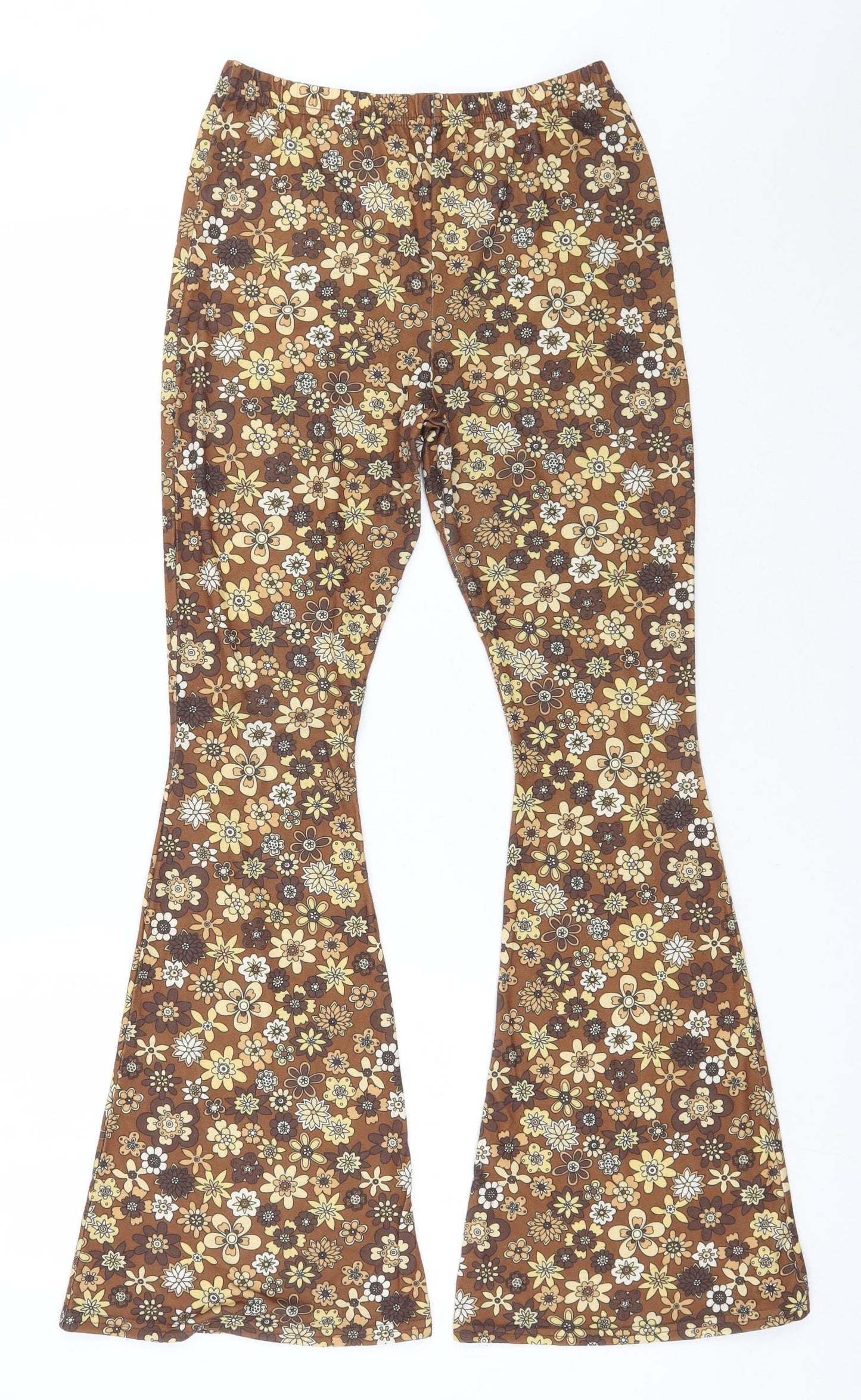 Boohoo Womens Blue Floral Polyester Trousers  Size 10 L31 in Regular